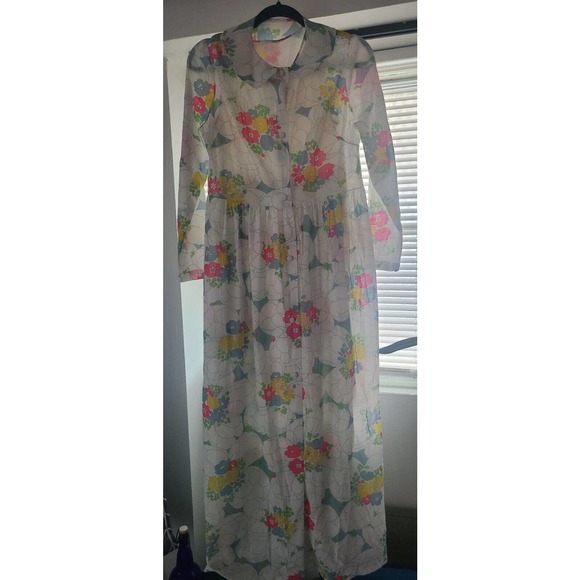 Vtg Warner's Nylon Large Floral Peignoir Set SEMI SHEER SZ 36 - Picture 1 of 11